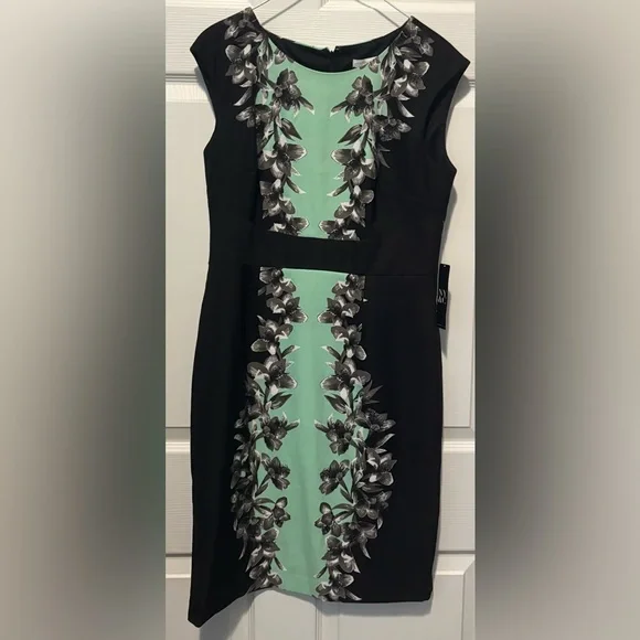 New York & Company Black and Green Floral Midi Dress - Picture 1 of 5
